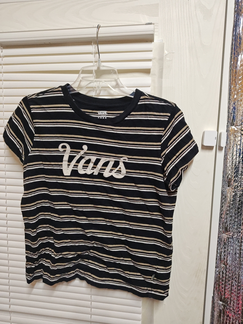 Vans Black and White Striped Logo Crop Top